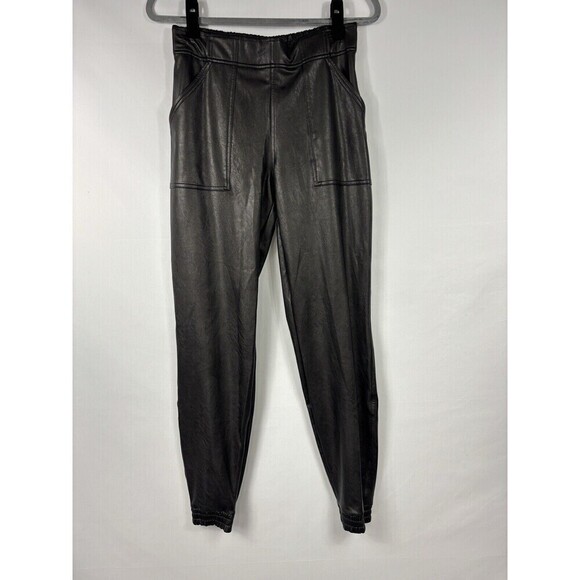 Spanx Faux Leather Joggers Black Medium Elastic Waist Pockets - Picture 16 of 16
